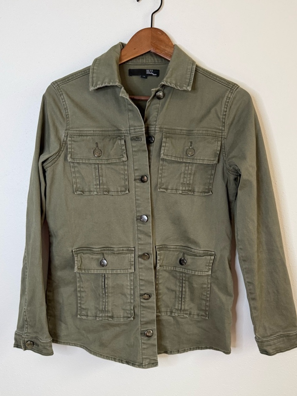 1822 Denim Olive Utility Jacket XS Military Lightweight Button Front
